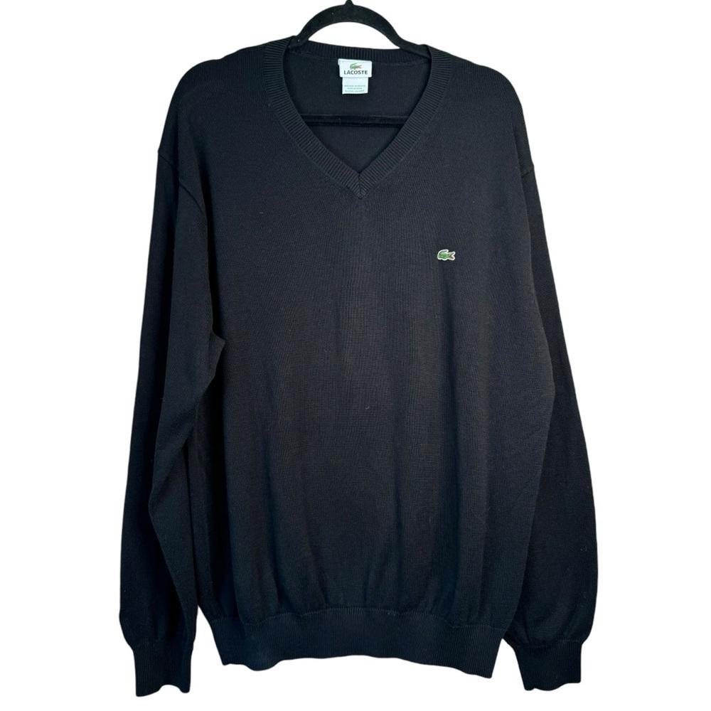 Lacoste V Neck Sweater Black 100% Cotton Men's Size 7 Sweatshirt XL